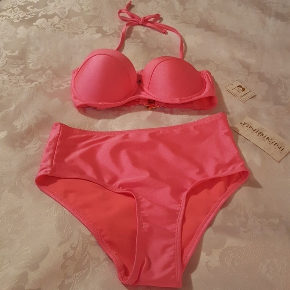 2 Pc Pink Tini Bikini with gold closures